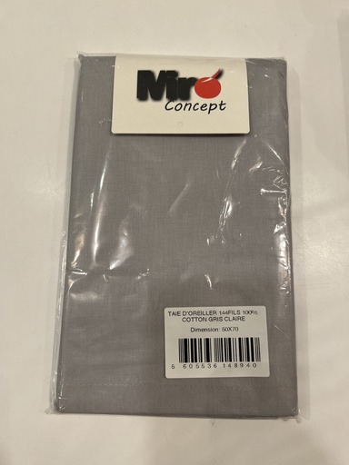 [LLTL210556] LL TL TAIE D'OREILLER 100% COTTON 144 FILS 50x70cm+1 FLAP 15 GRIS CLAIRE