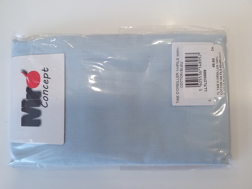 [LLTL210559] LL TL TAIE D'OREILLER 100% COTTON 144 FILS 65x65cm+1 FLAP 15 BLEU CLAIRE