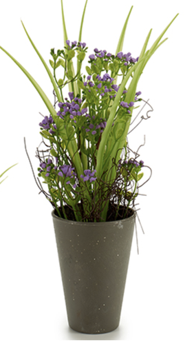 [DEAR211158] DECO 55285 POT AVECIQUE GRIS FLEURS ASSORT 4 COULEUR