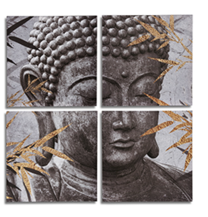 [DEAR211199] DECO 94981 SET 4 TOILE BUDHA GRIS 35X35CM 