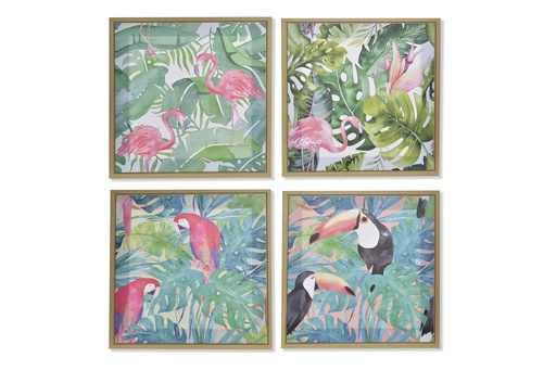 [DEIT201473] DECO CU-156408 TABLEAU TOILE PS 50X2,5X50 TROPICAL ENCADRÉ 4 MOD.