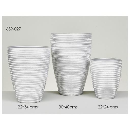 [DEBE221006] DECO 639-027 POT CERAMIQUE RAYURES ARGENTE 22*34cm