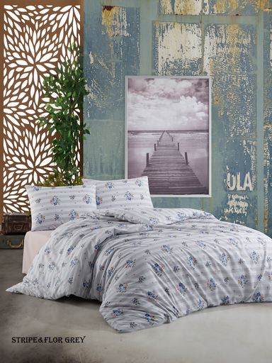 [LLCT221020] LL SINGLE SET DRAPS STRIPE&FLOR GRIS (105x200+160x240cm+2*50x70cm)