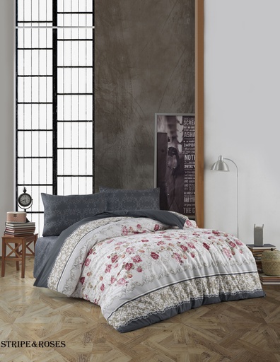 [LLCT221023] LL SINGLE SET DRAPS STRIPE&ROSES (105x200+160x240cm+2*50x70cm)