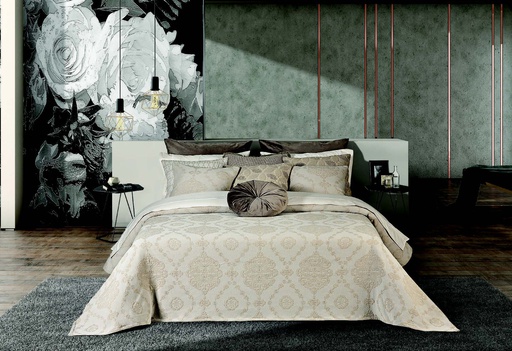 [LLTL210327] LL TL COUVRE LIT PLATANO 280x270cm TAUPE 2T 50x70cm 80%CO-20%PE