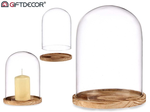 [DEAR191094] DECO 88357 CLOCHE VERRE BASE BOIS DIAM 22,5CM