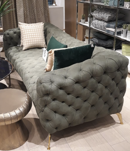 [DEAN220103] DECO AN CANAPE CAPITONNE 3PLACES VERT INTERIEUR 230X70X73X38CM PIEDS DORES