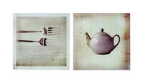 [DEPL191107] DECO WALL ART TEAPOT/CUTLERY GLS WHT/BRN A/2