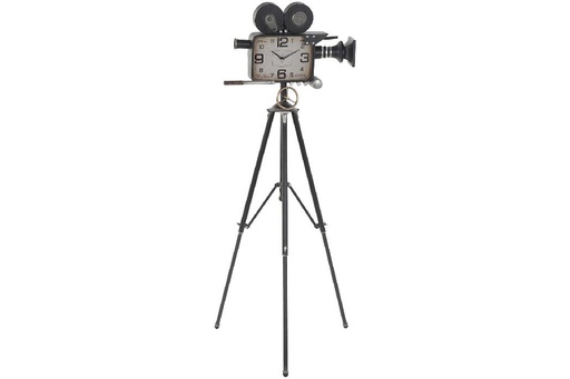 [DEIT230610] DECO RE-186305 HORLOGE FER VERRE 71X71X158 CAMERA NOIR