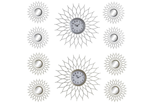 [DEIT230608] DECO RE-184777 HORLOGE SET 5 PP MIROIR 50X4X50 50 CM 2 MOD.