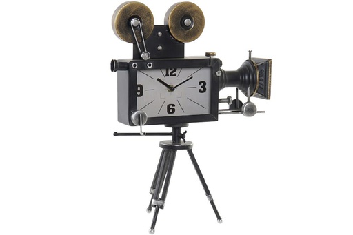 [DEIT230609] DECO RE-186304 HORLOGE POSER FER VERRE 33X16X45 CAMERA NOIR