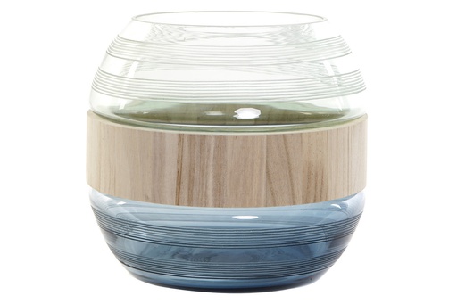 [DEIT230490] DECO JV-174997 VASE VERRE BOIS 25X25X22 BLEU MARINE