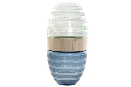 [DEIT230488] DECO JV-174995 VASE VERRE BOIS 21X21X43 BLEU MARINE