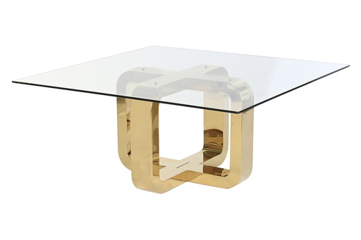 [DEIT230528] DECO MB-202974 TABLE CAFE ACIER VERRE TREMPE 100X100X45 DORE