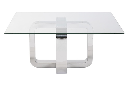 [DEIT230529] DECO MB-202975 TABLE CAFE ACIER VERRE TREMPE 100X100X45 ARGENTE