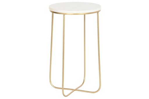 [DEIT230532] DECO MB-206218 TABLE AUXILIAIRE MARBRE FER 31X31X55 BLANC