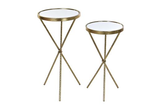 [DEIT230387] DECO MB-195909 TABLE AUXILIAIRE SET 2 METAL MIROIR 35X35X71 DORE